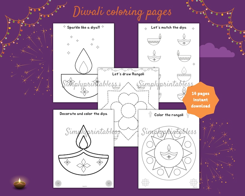 Diwali Coloring Pages,diwali Activity Sheets,diwali Printables,diwali ...