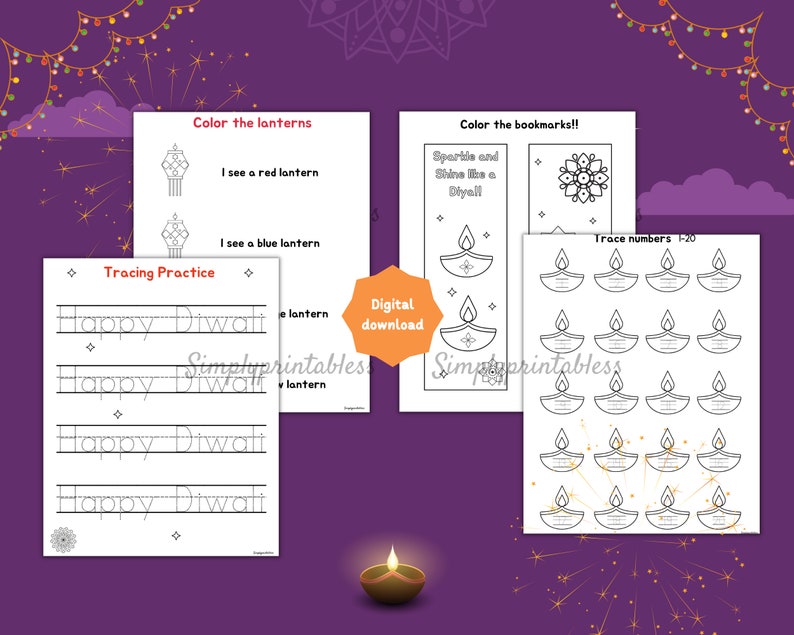 Diwali Coloring Pages,diwali Activity Sheets,diwali Printables,diwali ...