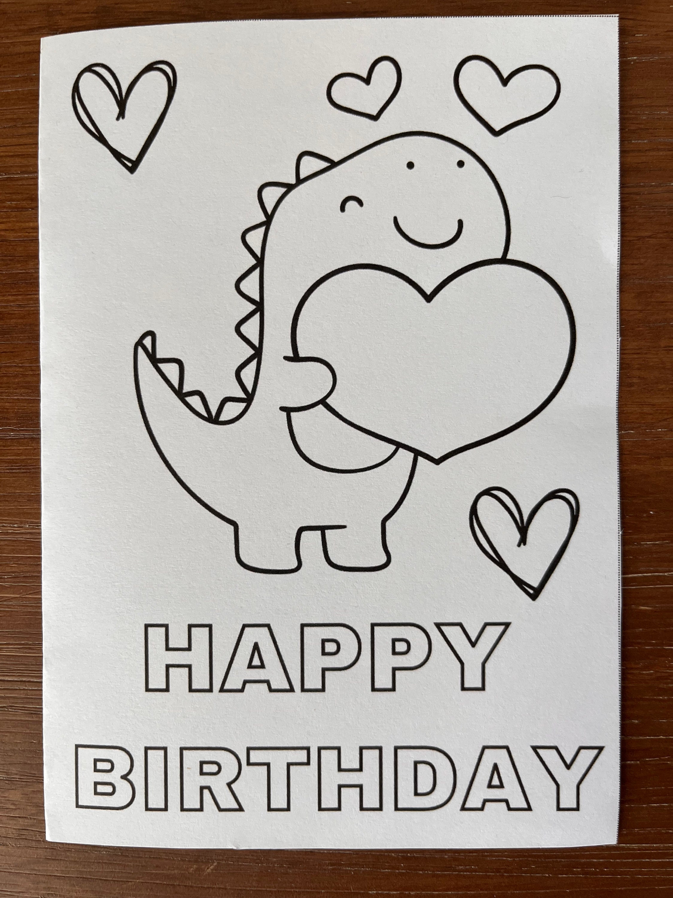Dinosaur Birthday Card, Printable Birthday Coloring Card, Color Your ...