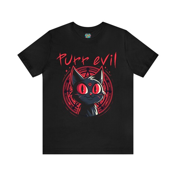Purr Evil Cute Black Cat With Pentagram T shirt Mystical Meets