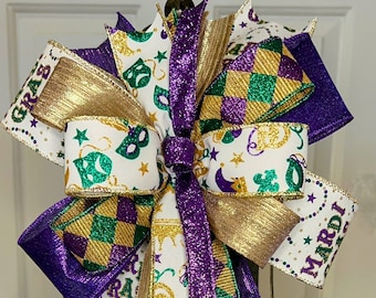 Mardi Gras bow for wreath or lantern, New Orleans bow, Float Decoration, Fleur De Lis, Wedding Decor, Purple Green Gold Bow