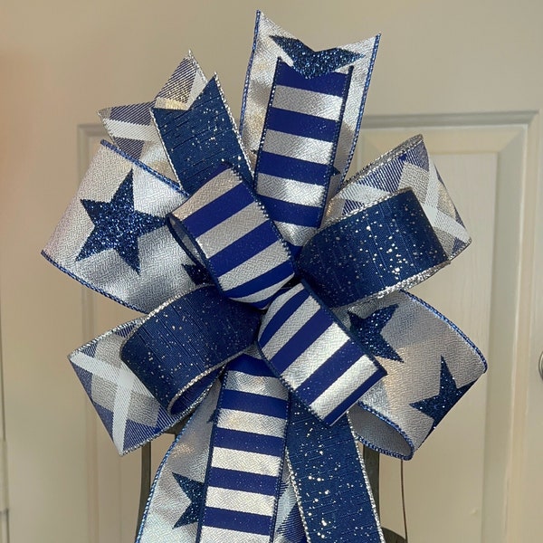 Dallas Cowboys Bow for Wreath or lantern, Cowboys Football, NFL, Texas Football, Dallas Cowboys Decor, NFL Football Wreath, Silver Blue Star