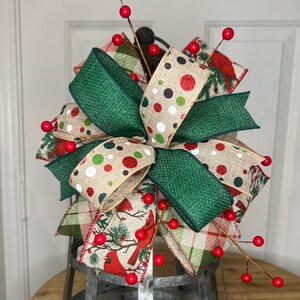 Lazo navideño de invierno, Cardenales rojos, lazo para farol, Lunares, Adorno para puerta, Regalo de inauguración de casa, Bayas rojas, Verde y Dorado, Boda de invierno