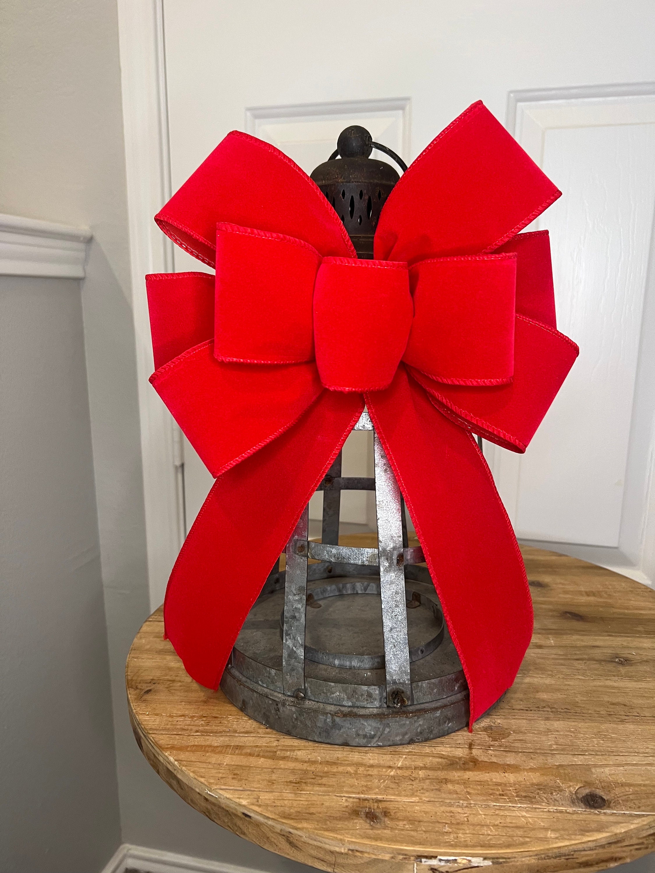 Christmas Bow Red Velvet Bow Christmas Tree Topper Front Etsy