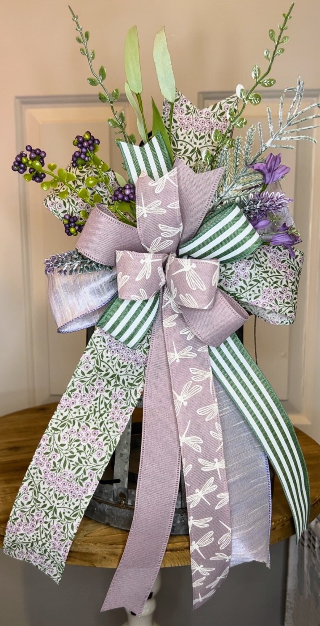 Spring Wreath Bow, Pink and Green Bow, Summer Wreath Bow, Bow for ...