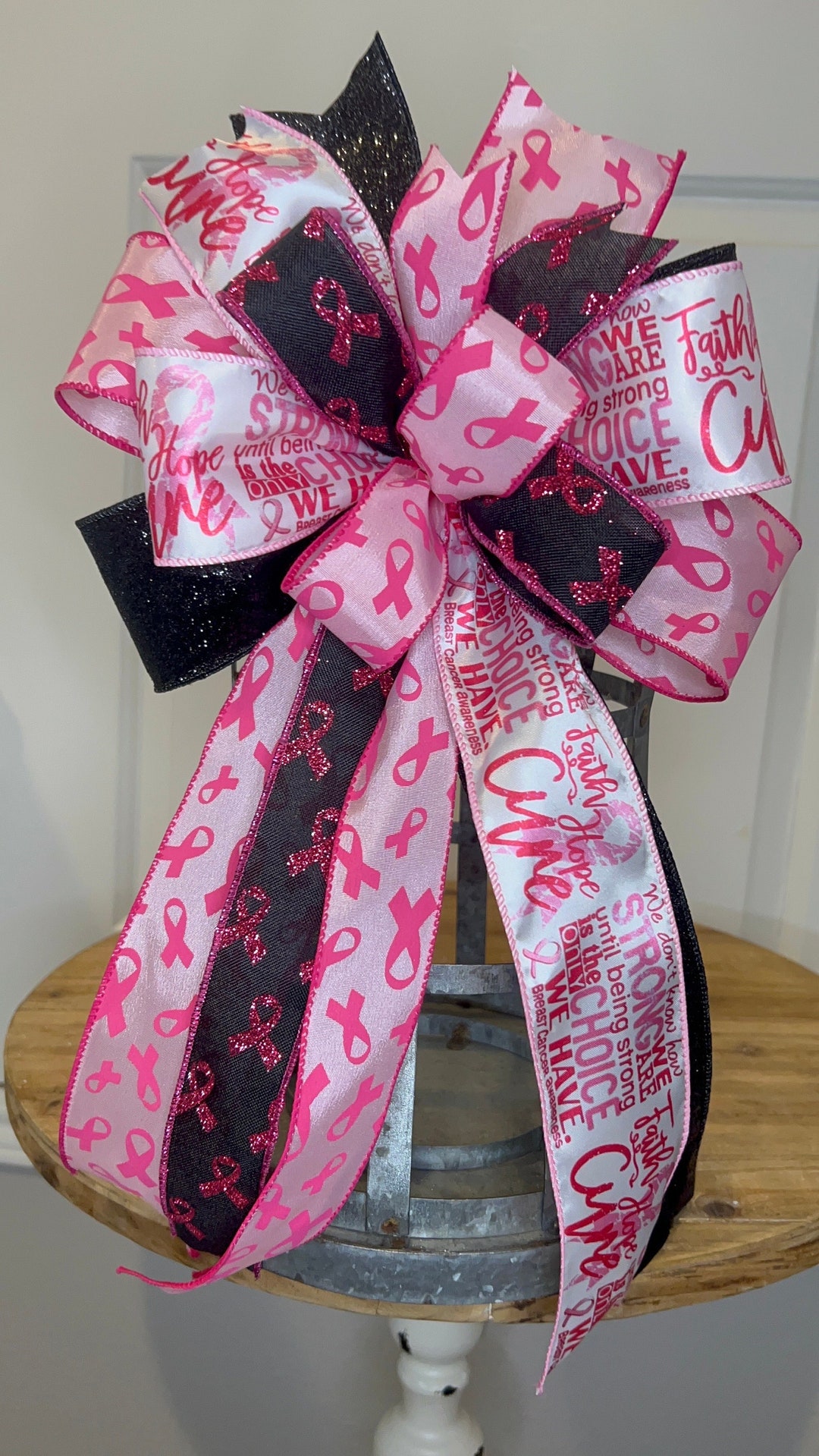 Breast Cancer Awareness Bow, Awareness Bow for Wreath, Pink Ribbon