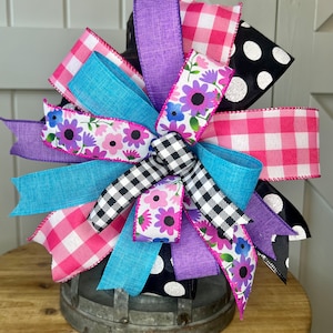 Floral Spring Bow: Pink, Purple & Blue Wired Ribbon Decor