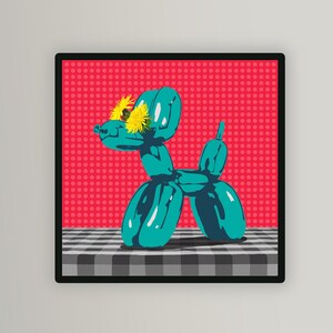 Balloon Dog Poster Floral Art, Poodle with Dandelion Flower, Hot Pink and Turquoise Pop Art, Quirky Digital Printable Art, Instant Download