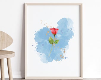 Beauty and the Beast Rose Print: Watercolor Nursery Art (Digital Download)