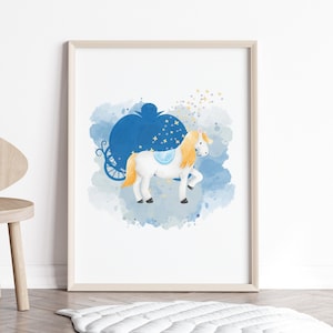 Cinderella Horse & Carriage Art Print: Watercolor Princess Nursery (Digital Art)