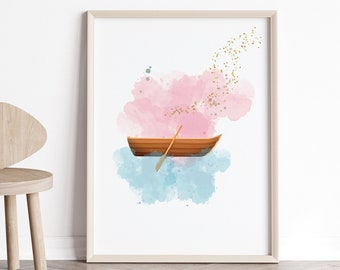 Tangled Canoe Lantern Art Print, Watercolor Wall Art for Girls Room or Nursery, Rapunzel, Canoe, Tangled Lanterns, Tangled Art, Digitial Art