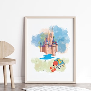 Beauty and the Beast Castle Watercolor Art Print: Nursery Decor (Digital Download)