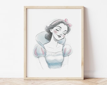 Snow White Art Print: Watercolor Princess Nursery Decor (Digital Download)