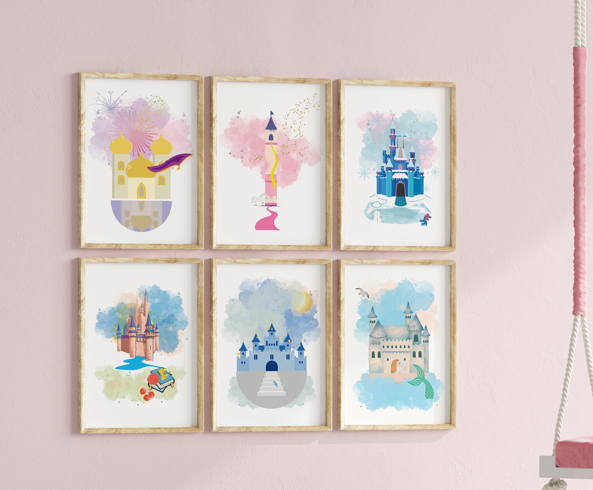 Watercolor Princess Castle Art Prints: Nursery Decor Set (Digital Art)