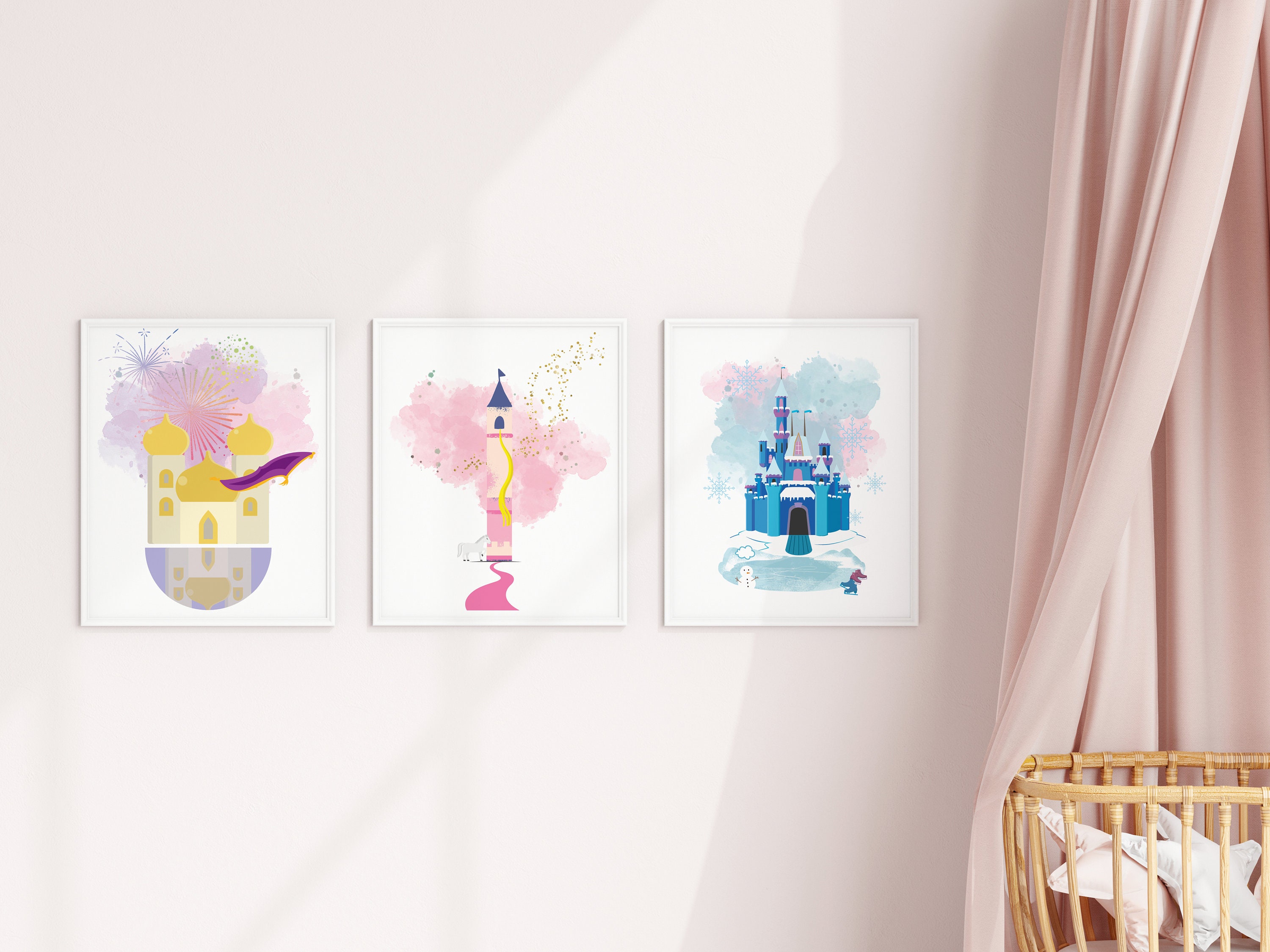 Watercolor Princess Castle Art Prints: Nursery Decor Set (digital Art ...