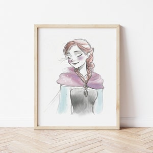 Princess Anna Frozen Sketch Art Print: Girls Nursery Decor (Digital Download)
