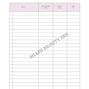 Editable Sign In Sheet, Spa or Salon Sign in Sheet