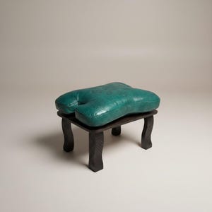 Moroccan Camel Saddle Stool: Teal Leather Ottoman