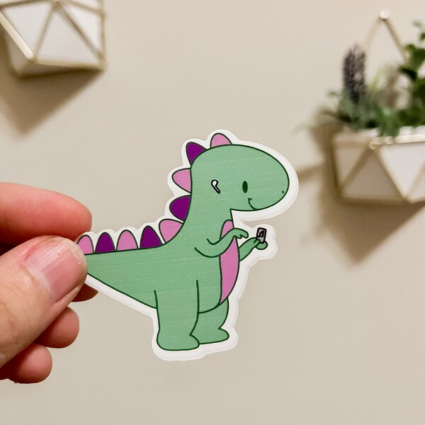 Dinosaur AirPods Sticker - Cartoon Dinosaur - T Rex Sticker - Cute animal sticker - Cute music sticker - Laptop sticker - Water bottle