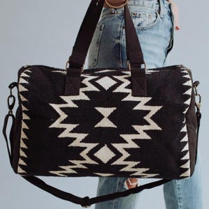 Neutral Black Cream Boho Aztec Duffel Bag, Weekender , gym bag,  diaper bag, travel bag, western duffel bag, Great Valentine's Gift!