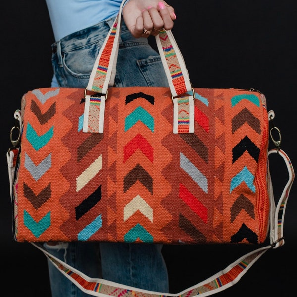 Handmade Boho Aztec Duffel Bag, Weekender Bag, gym bag, Beach bag, diaper bag, travel bag, western duffel bag, Great for Holiday Travel!