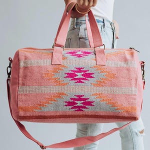 Orange, bright pink & slate Aztec duffel Weekender , beach bag,  , travel bag, western duffel bag, Great Gift! graduation, mothers day