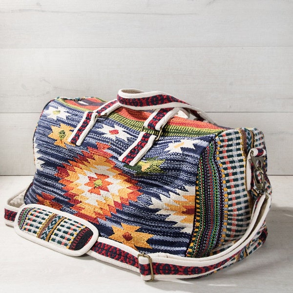 Handmade Boho Ethnic Print Duffel Bag, weekender bag, gym bag, Beach bag, diaper bag, travel bag, western duffel bag, Beach bag, Lake bag,