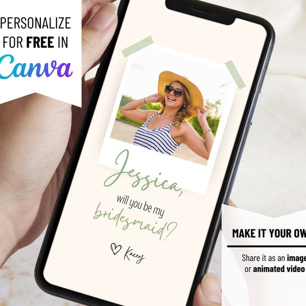 Will you be my Bridesmaid Maid of Honor Invitation Card Proposal Digital Mobile Phone SMS MMS Text Wedding Video Canva Template Personalize