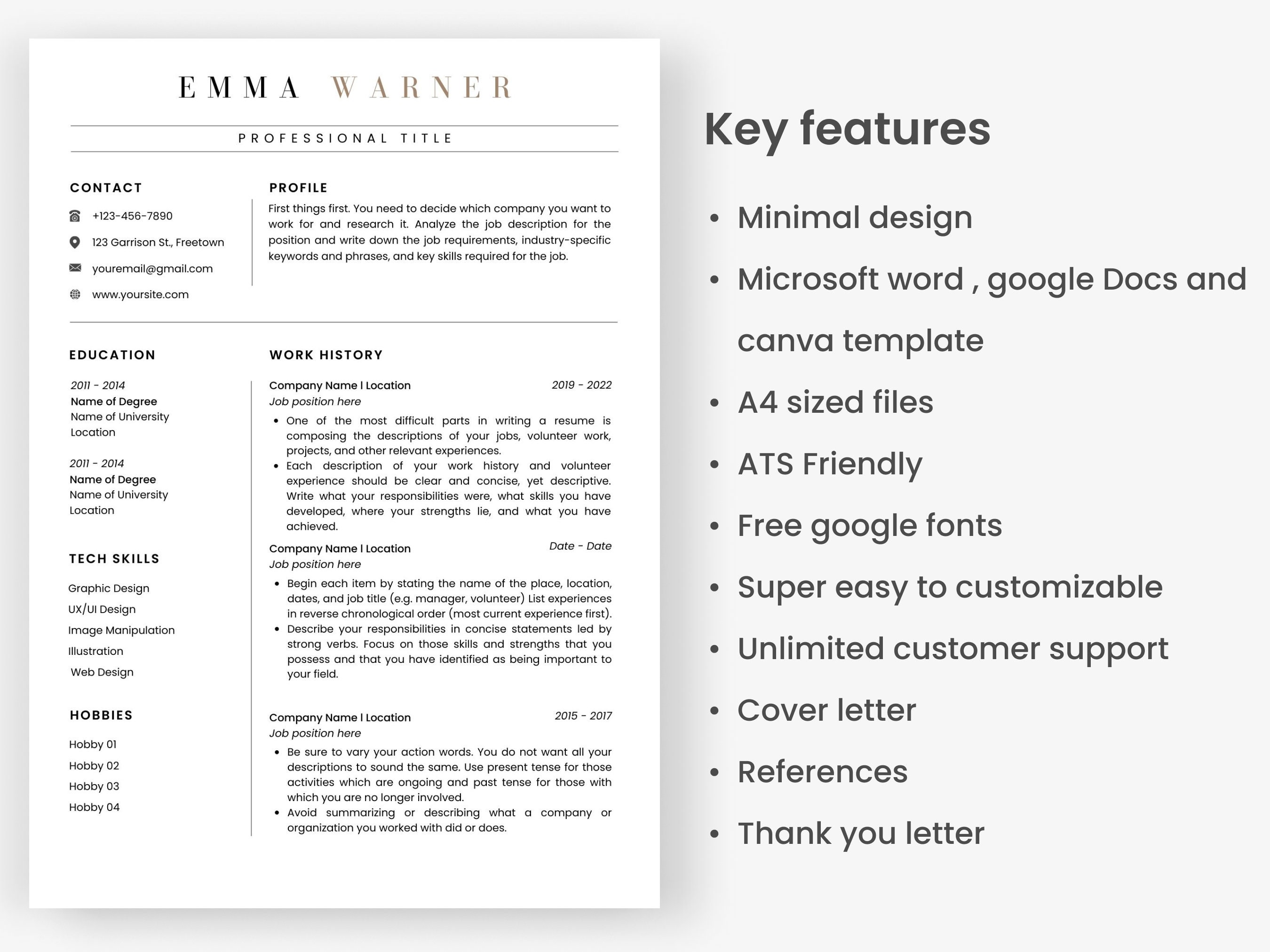 Tech Support Resume Template-ats Friendly Professional - Etsy