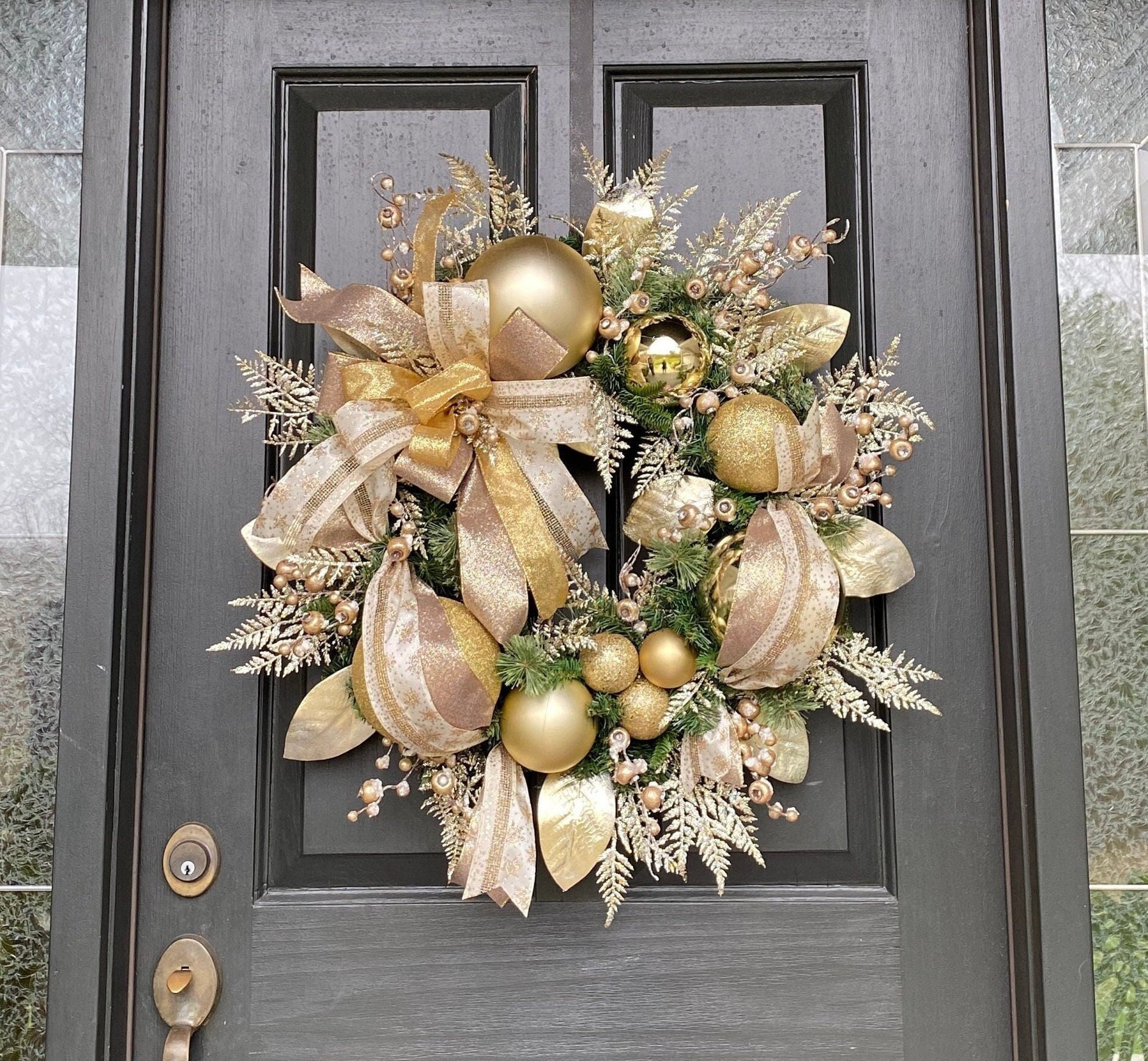 Elegant Gold Christmas Wreath for Front Door, Christmas Door Decor ...