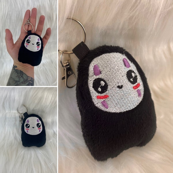 Dark Ghost with White Mask Plush Charm, Plush Keychain, Animal Monsters, Horror, Anime Handmade Plushie Keychain, Made to Order.