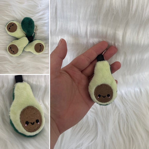 Kawaii Avocado Snack Plush Charm, Plush Keychain, Foodie Handmade Plushie Keychain, Made to Order