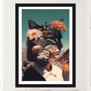 Cat Girl Retro Collage Art, Surreal Art, Vintage Wall Art, Retro Poster, Surrealism Art, Printable Art, Unreal Art, Digital Download
