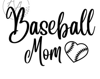 Könnte beinhalten: Schwarzweißes Grafikdesign mit dem Text "Baseball Mom" und einem Herz mit einem Baseball darin.