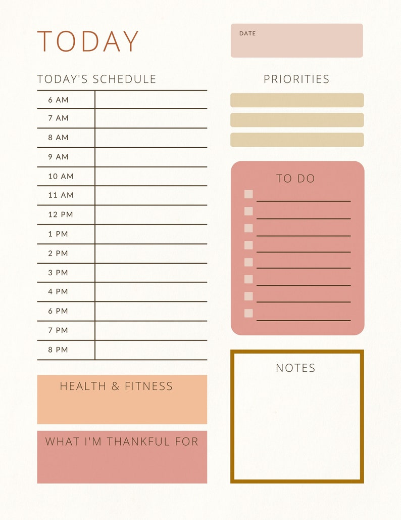 Instant Download Digital Day Planner Printable Daily To do List Boho Instant download digital day planner printable daily to do list boho