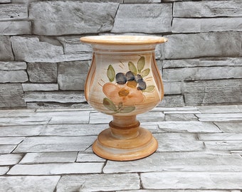 Rare La Poterie Provence Hand Painted Ceramic Candle Holder.Handcrafted Vintage French Pottery with floral motifs.
