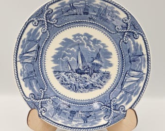 Piatto vintage della Marina Americana di Mason: decorazione nautica con decoro transferware blu