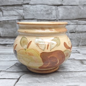 Rare hand painted La Poterie Provence ceramic bowl. Handmade vintage French pottery with floral motifs.