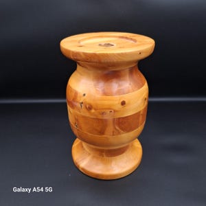 Large Vintage Laminated Wood Candle Holder: Scandinavian Mid Century Decor