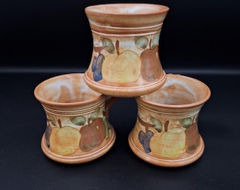 Vintage La Poterie France Mugs – Hand-Painted Fruit, Set of 3