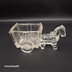 Vintage Jeanette Glass Donkey & Cart 1940s, Clear Glass, No Damage, Collectible Toothpick Holder, Candy Dish, Retro Decor, Vintage dekor