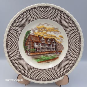 Vintage Myott Shakespeare's geboorteplaat: transferware Engeland jaren 1950
