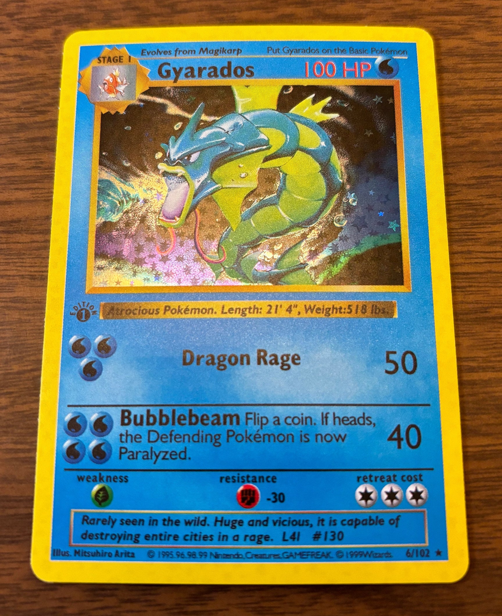 旧裏 Gyarados 初版 shadow less 1edition 1999 Pokemon Base Set 1st Edition Shadowless Holo Gyarados