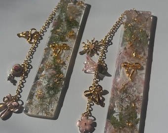 Floral Resin Bookmark with Charms: Book Lover Gift