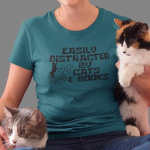Easily Distracted by Cats and Books SVG PNG | Book Lover Cat Mom Shirt Design | Reading Quote Cut File | Cricut Silhouette | Download