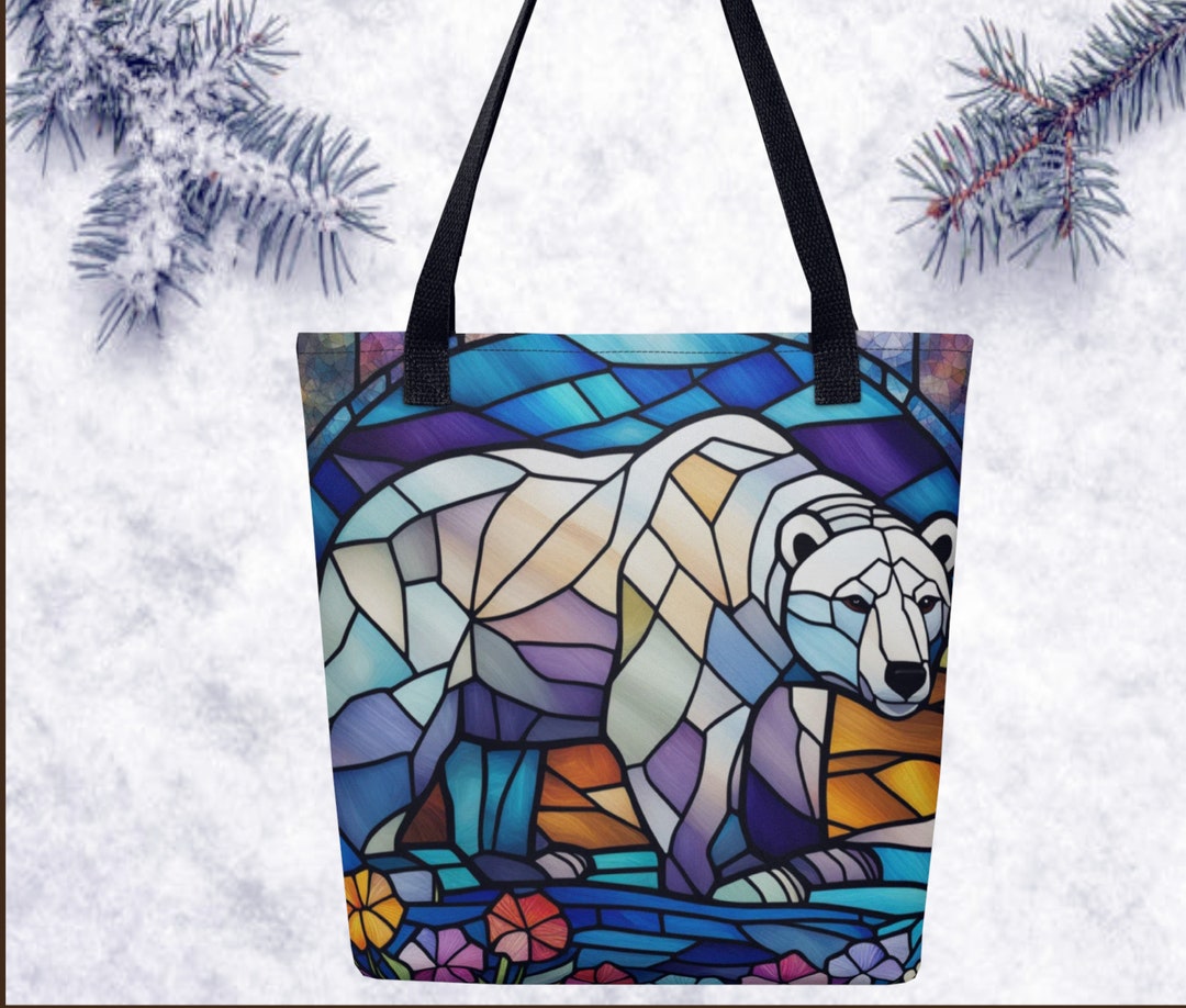 Fairisle Polar Bear Christmas Pattern Print Leather Tote Bag main image 0