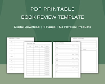 Cadeaux pour les amateurs de lecture Modèle de critique de livre Carnet de lecture imprimable Journal de lecture imprimable Journal de livre Tracker de livre Tracker de lecture