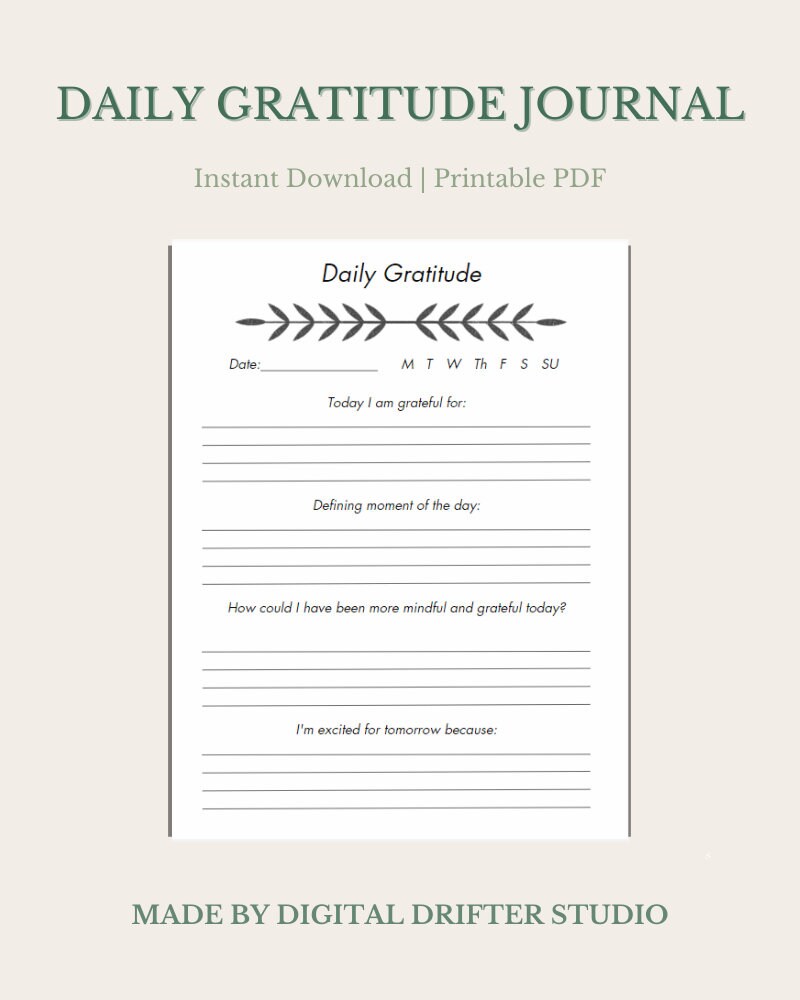 Personal Growth Daily Gratitude Journal Template Gratitude Journal ...