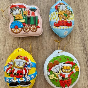 Garfield tin collectible and vintage ornaments