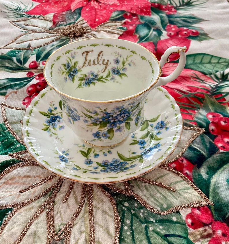 Royal Albert July Teacup and Saucer Me Not Flower of the Month